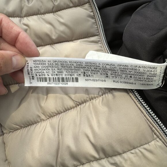 Zara Puffer Jacket women Size Small Removable Hood Beige Light Weight - Picture 15 of 16